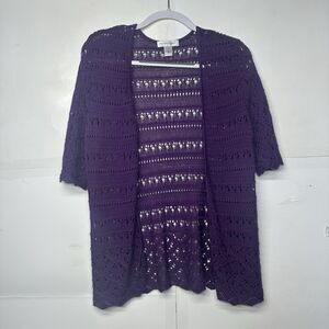 Christopher & Banks Women’s Medium Purple Open Front Crochet Cardiga